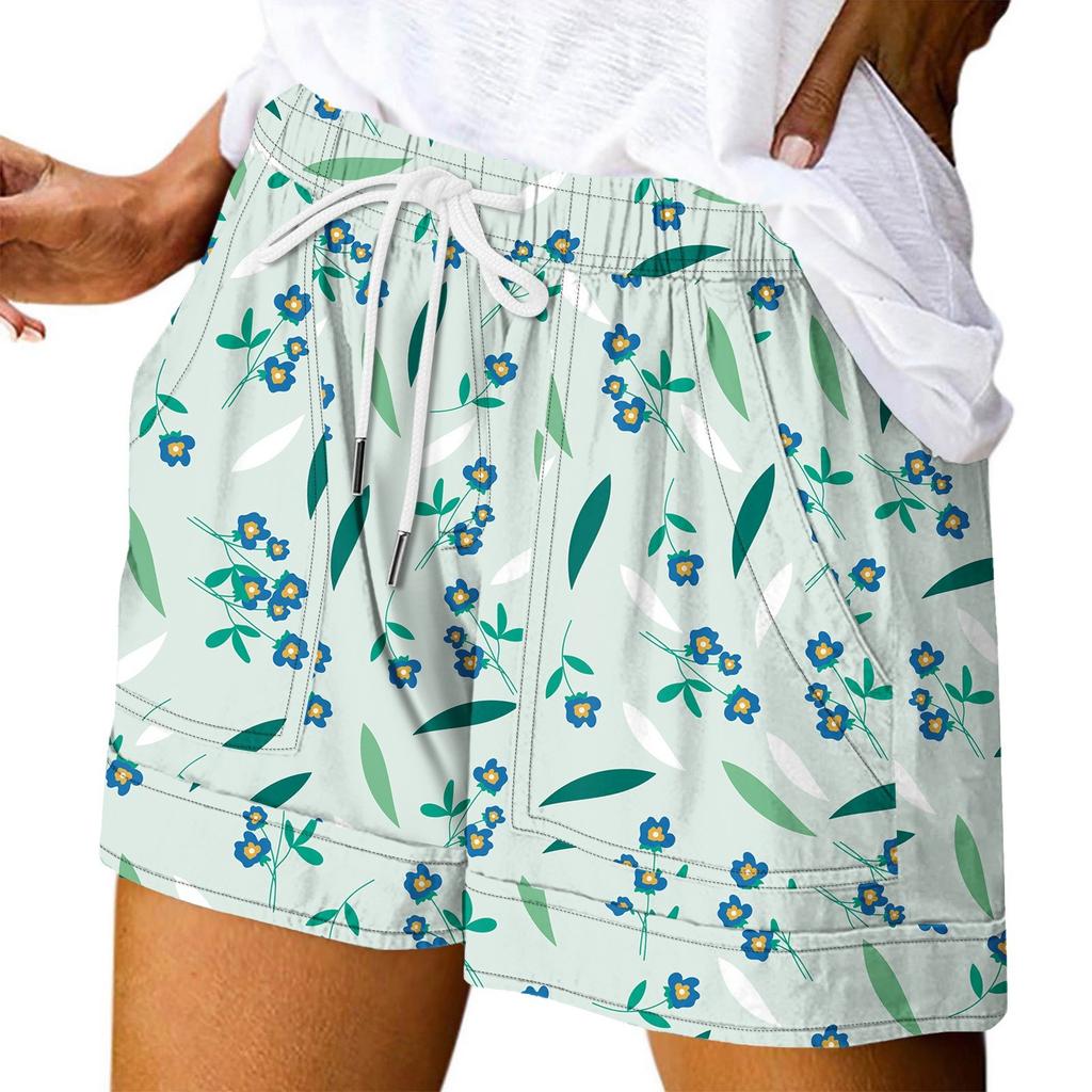 Damen Casual Sommer Elastische Strandshorts Print Casual Shorts