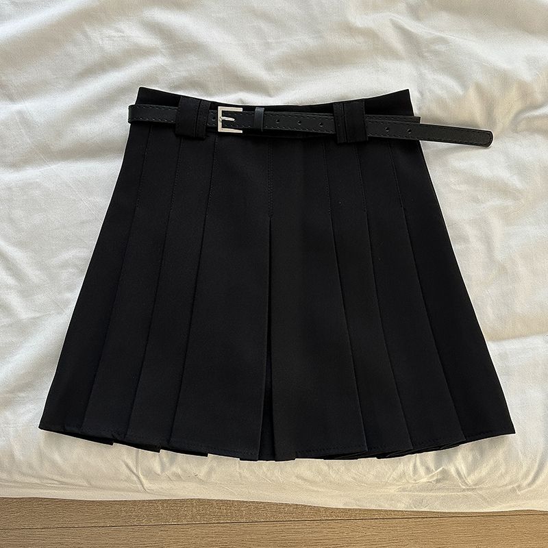 

Fashion Retro Short Pleated Skirt with Lining Black XL