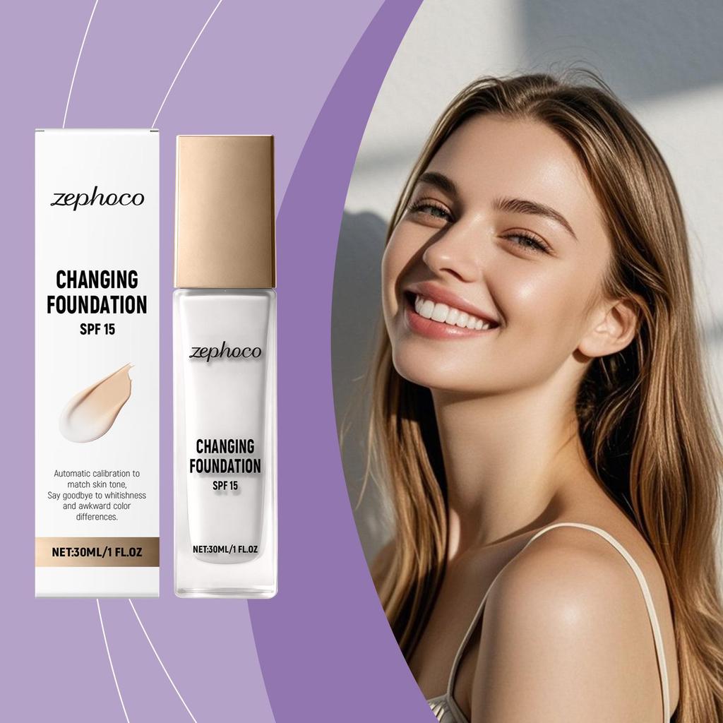 Zephoco Thermo-chromic Color-Correcting Liquid Foundation: Light, Hydrated, Natural Finish with Excellent Concealing Properties.