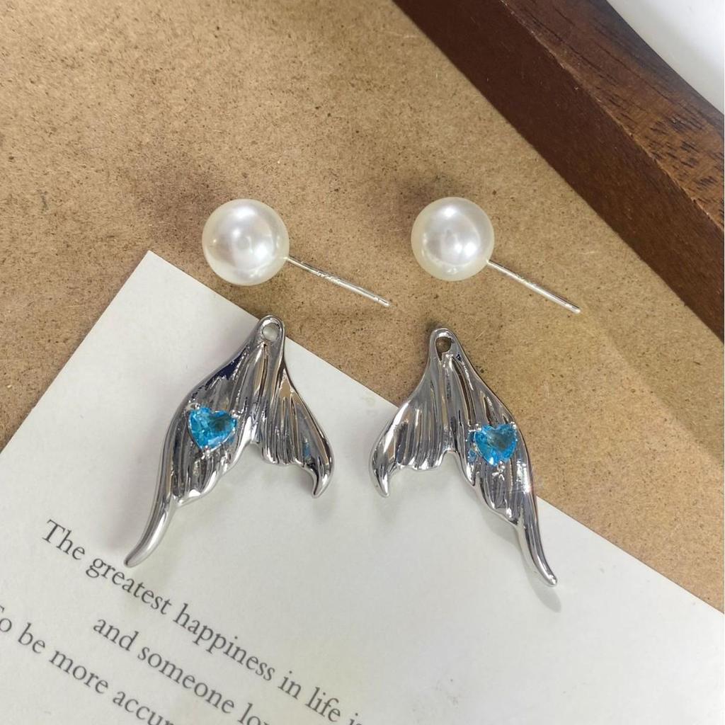 Elegant French Rhinestone Pearl Mermaid Earrings, Two-Way Wear, Versatile Studs for Women
