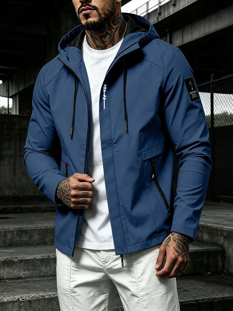 Men's Hooded Windbreaker Slim Fit Color for Spring and Fall