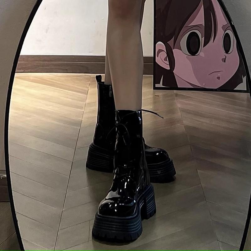 Small super high heel short boots women's autumn 2025 new thick-soled heightening elastic boots Skinny knight boots Martin boots