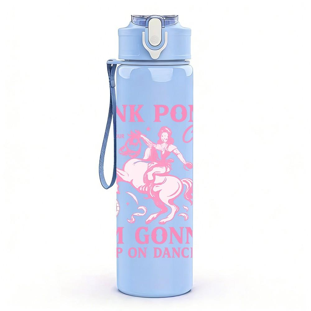 1PC Pink Pony Club Letter Print 750ml Color Plastic Sports Water Bottle Leakproof Flip Straw Lid Suitable for Sports Office Home Use