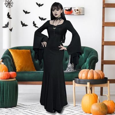 Naiste Halloweeni Kleit Kalasabaga Äär Slim Fit Ebakorrapärane Volangiline Mansett Nahkhiire Varrukad Gooti Ümar Kaelus Cosplay Esitus