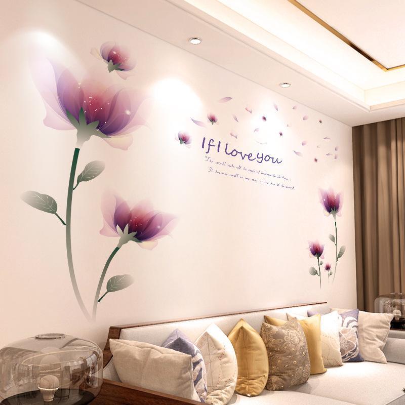 Self-adhesive Purple Lavender Butterfly Wall Decals DIY Floral Stickers for Coffee Shop Storefront Aesthetic Decoration