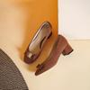 Not tired feet French temperament brown suede thick heel high heels women's professional commuting round head light mouth single shoes women's shoes