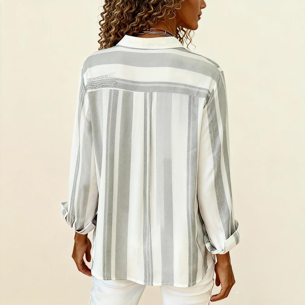 Dames Moteable Casual Fargerik Stripet Fargeblokkert Skjorte