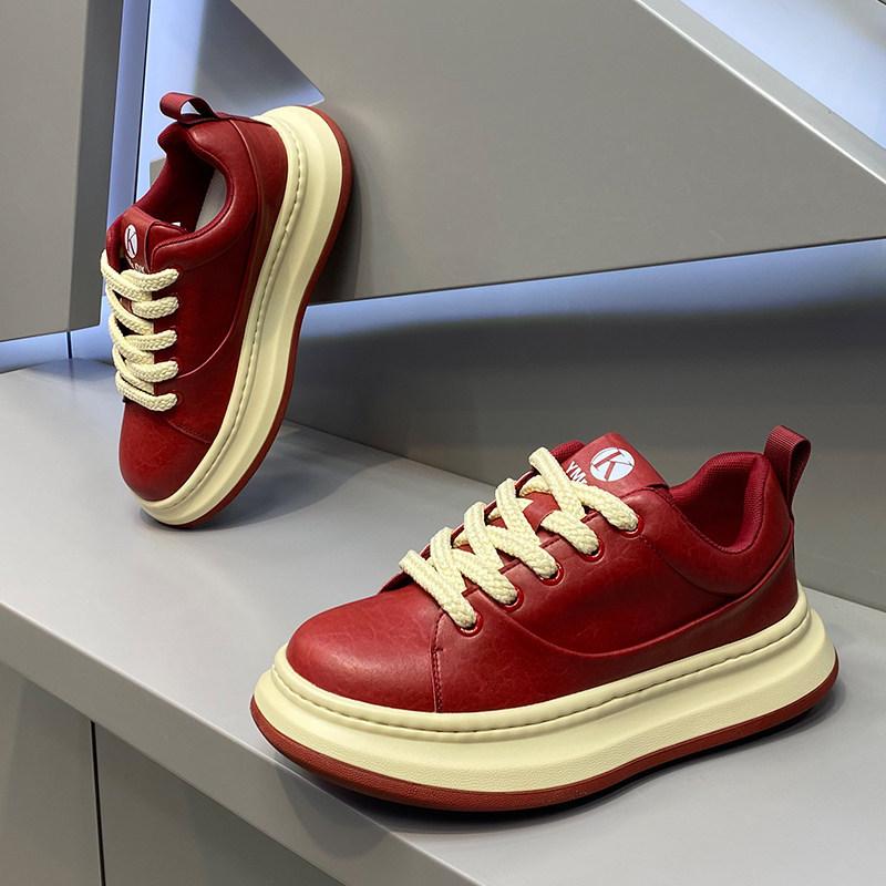 Autumn new thick-soled low-top bread shoes genuine leather retro lace-up casual shoes