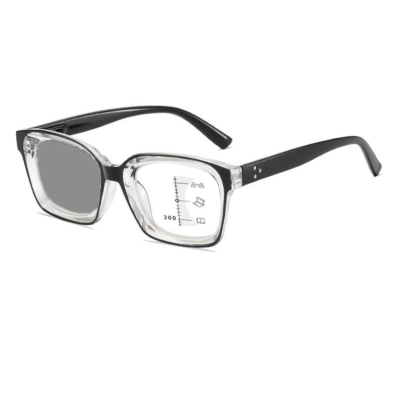 Pochromic Multifocal Reading Glasses for Women Men Suqare Frame Progressive Presbyopia Glasses Ultralight Anti-UV Presbyopia