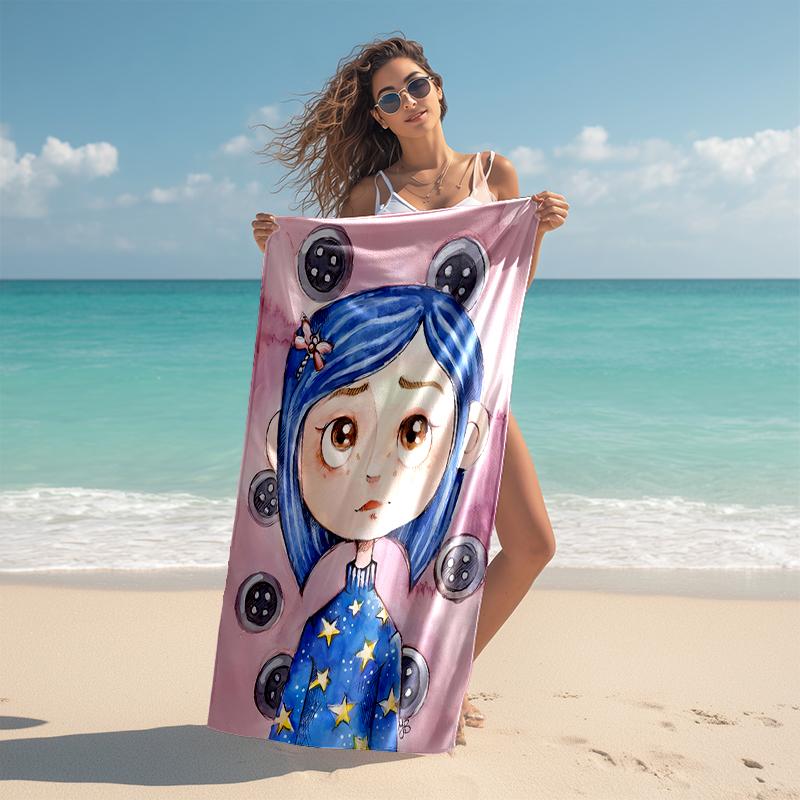 1pc C-Coraline Beach Towel, Comfortable and Thick, and Swimming/Bath/Picnic/Camping Towel, Suitable for Seaside Beaches