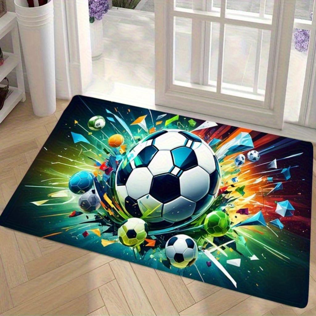 1pc Football-Themed Mat - Features a Vibrant Football Design with Dynamic Lighting Effects, Durable And Machine Washable, Suitable for Kitchen, Living