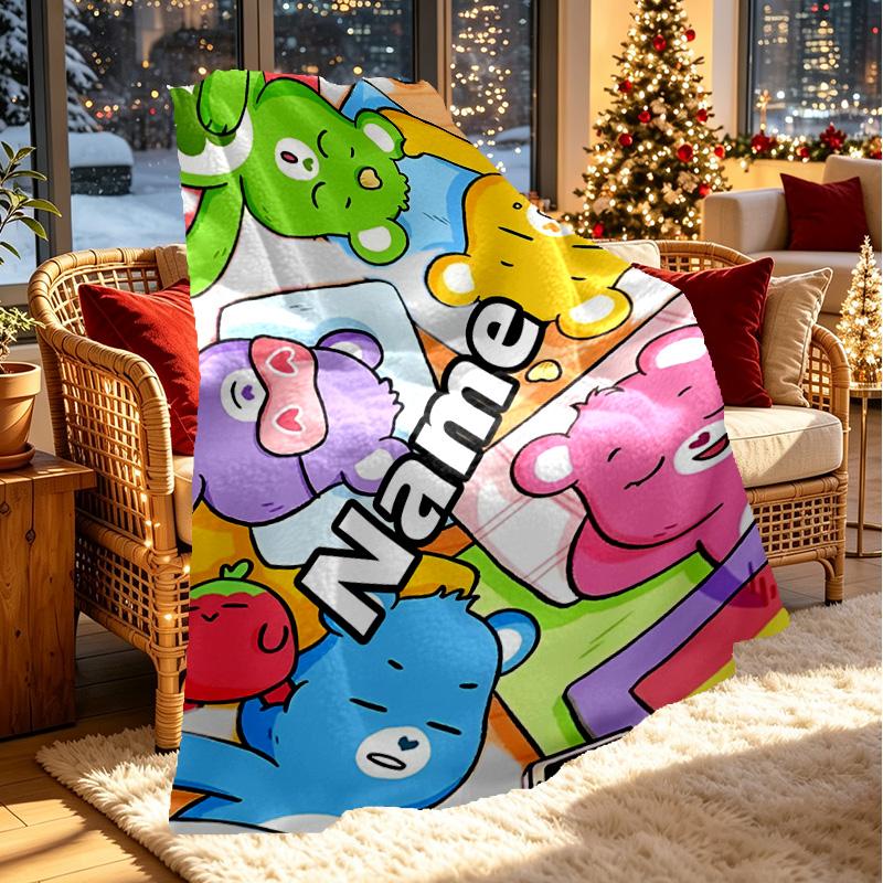 Custom Name Personalized Care Bears Print Blanket, Home Decor, Bedroom, Sofa, Camping, Couch, Gifts for Birthday ChristmasEnthusiasts