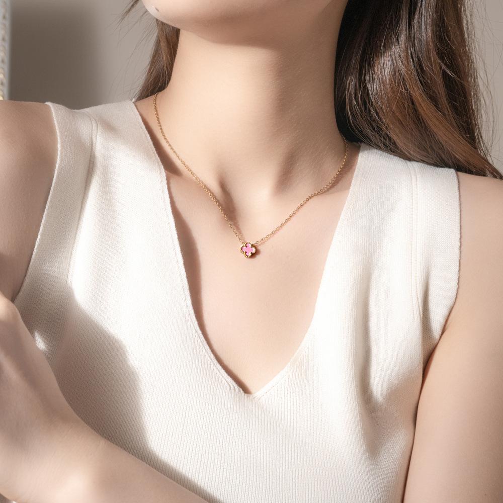 9mm Lucky Four-Leaf Clover Necklace Titanium Steel Light Luxury High-End Clavicle Necklace