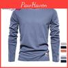 Ny Hyggelig Herre Langærmet Ensfarvet T-shirt Sport Yderbeklædning Rund Hals Bomuld Basis T-shirt