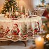 Round Christmas Tablecloth Santa Nutcracker Snowman Print Holiday Dining Table Cover Dustproof Home Decoration 150cm