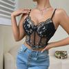 Colorblock Embroidered Mesh Bandeau Corset Tank Top