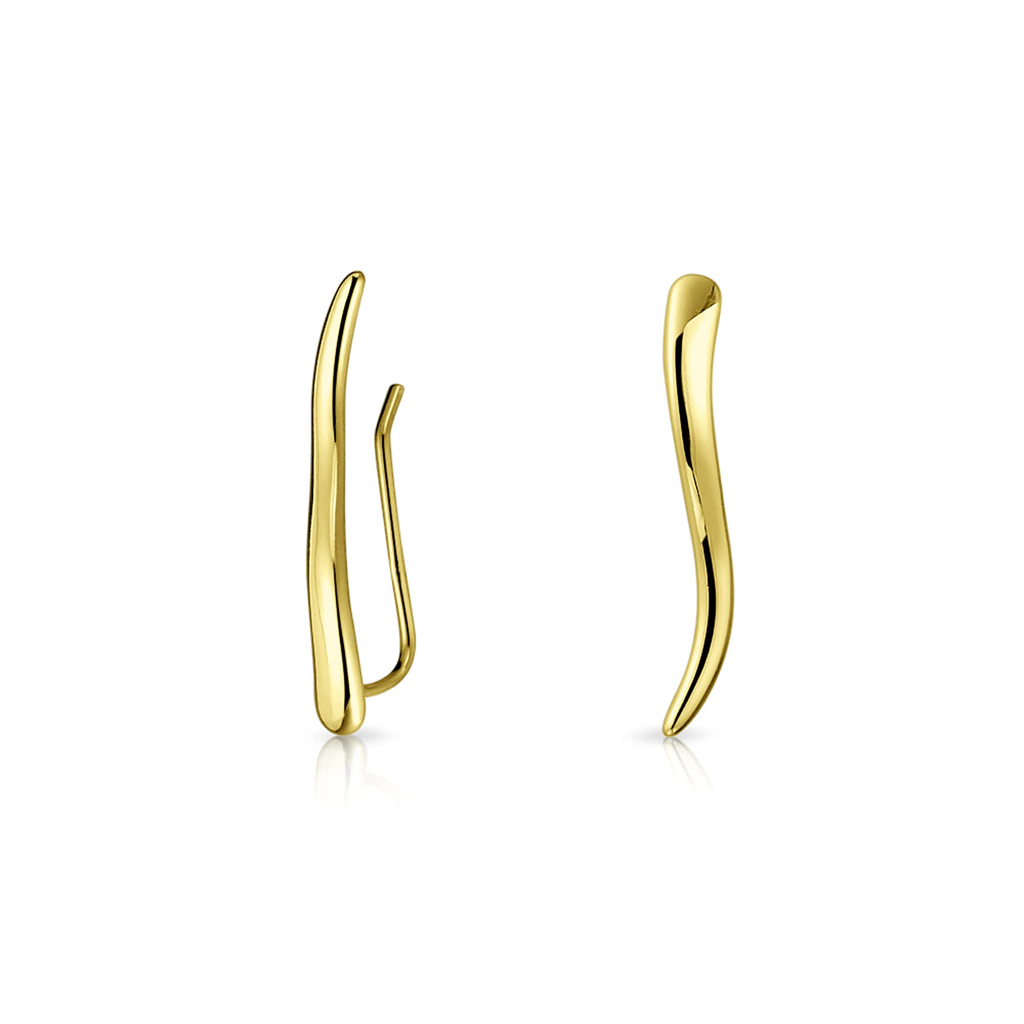 

14K Gold Plated 925 Silver Wave Minimalist Geometric Ear Climber Earrings [Bling Jewelry]