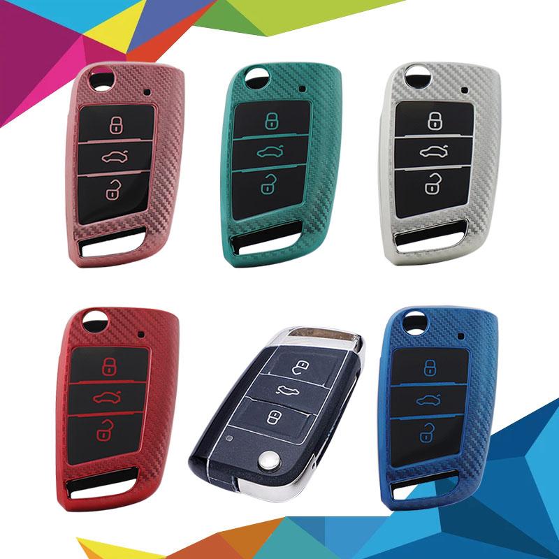 TPU Carbon Fiber Car Remote Key Cover Case Shell Key Fob for Golf Passat GTI 7 Octavia Kodiaq Karoq Protector Holder