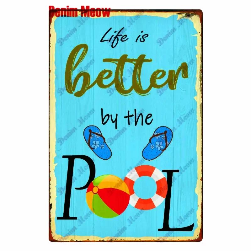 Beach Metal Tin Sign, Vintage Summer Beach Plates, Relax Wall Sign, Pool Tiki Bar Pub Seaside Ocean, Happy Place, Decor WY161