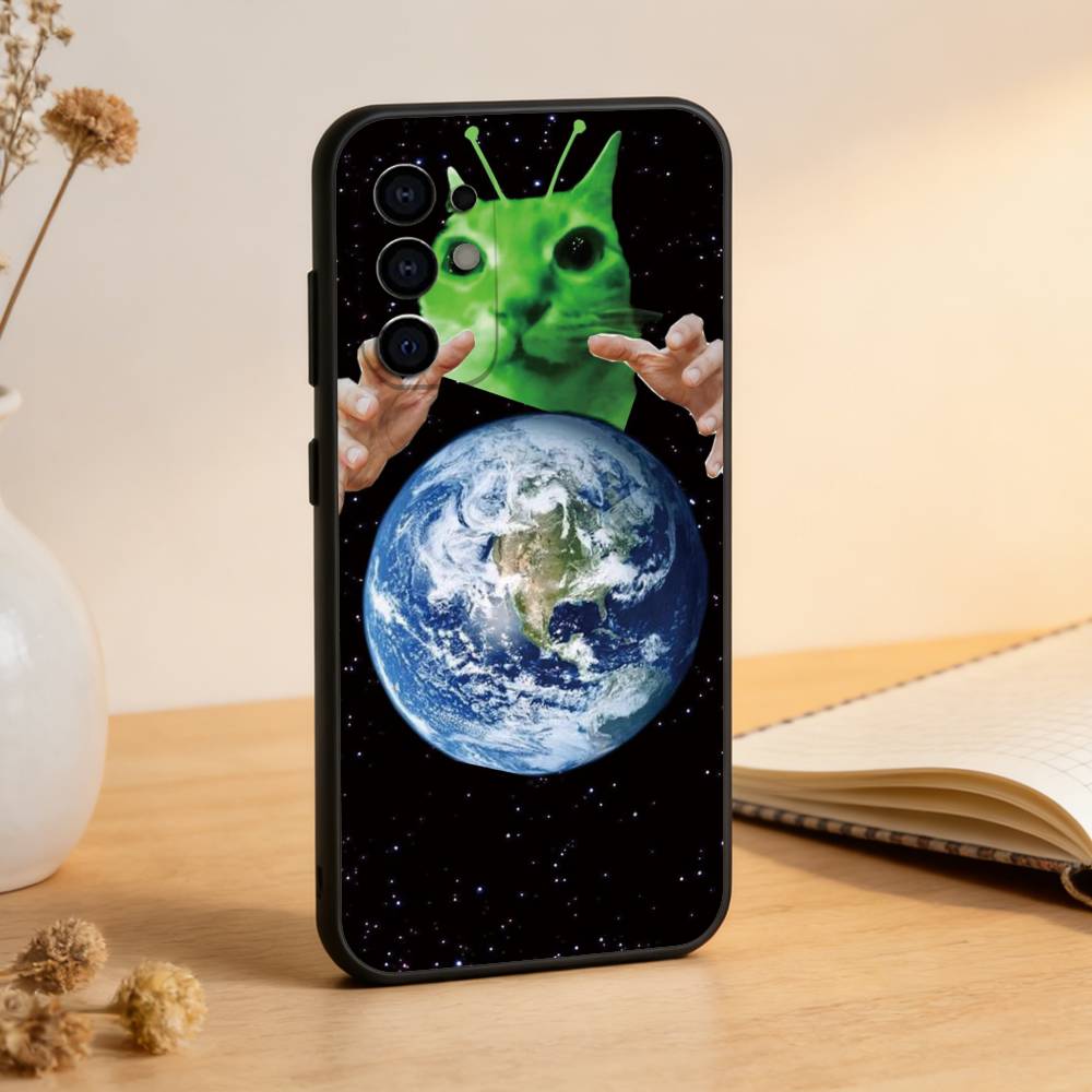 

A-alien cat Phone Case Black Silicone Soft For Samsung S25,S24,S21,S22,S23,S30,Ultra,S20,Plus,Fe,Lite Samsung S21lite