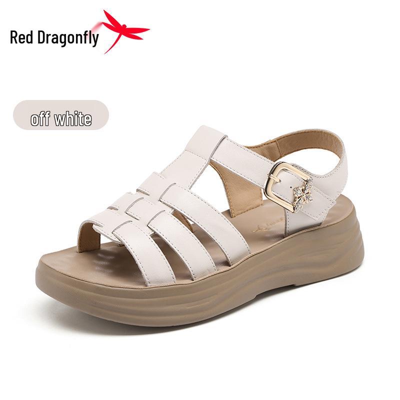 Red Dragonfly Women s Thick-Soled Summer Leather Sandals - Soft, Genuine Cowhide, Woven Roman Slippers for Outdoor Wear. 40