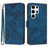 For Samsung Galaxy S25 Ultra Wallet Case Line Imprinted PU Leather Phone Cover with Strap
