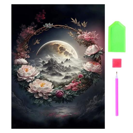 DIY Diamond Painting Kit Romantic Moon Flowers Patterns Stress Relief Confidence Boost Relaxation Diamond Art Craft