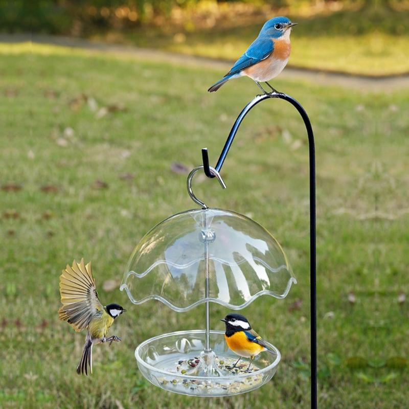 Bird Feeder with Metal Hanging Hook Waterproof Windproof Plastic Bird Waterer For Backyard Patios Balcony and Garden
