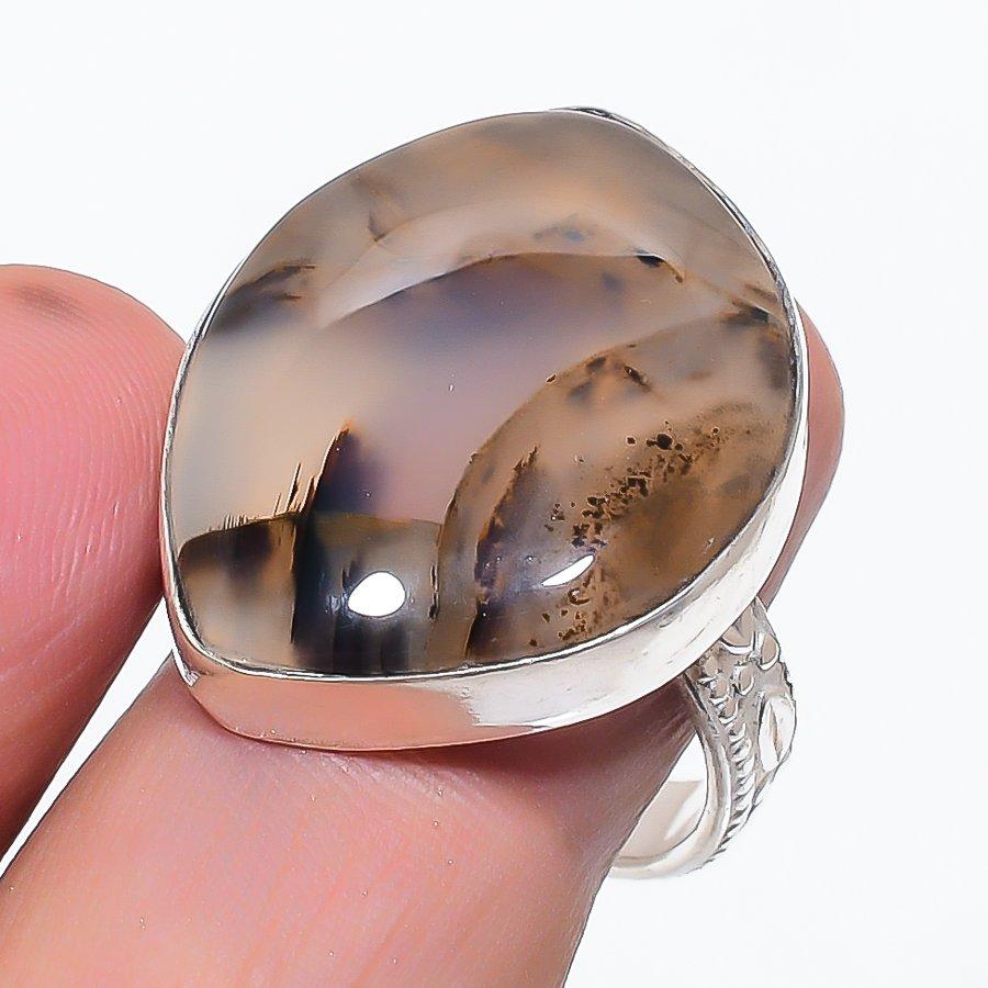 Natural Montana Agate Gemstone 925 Sterling Silver Jewelry Ring Size 9 H1V72