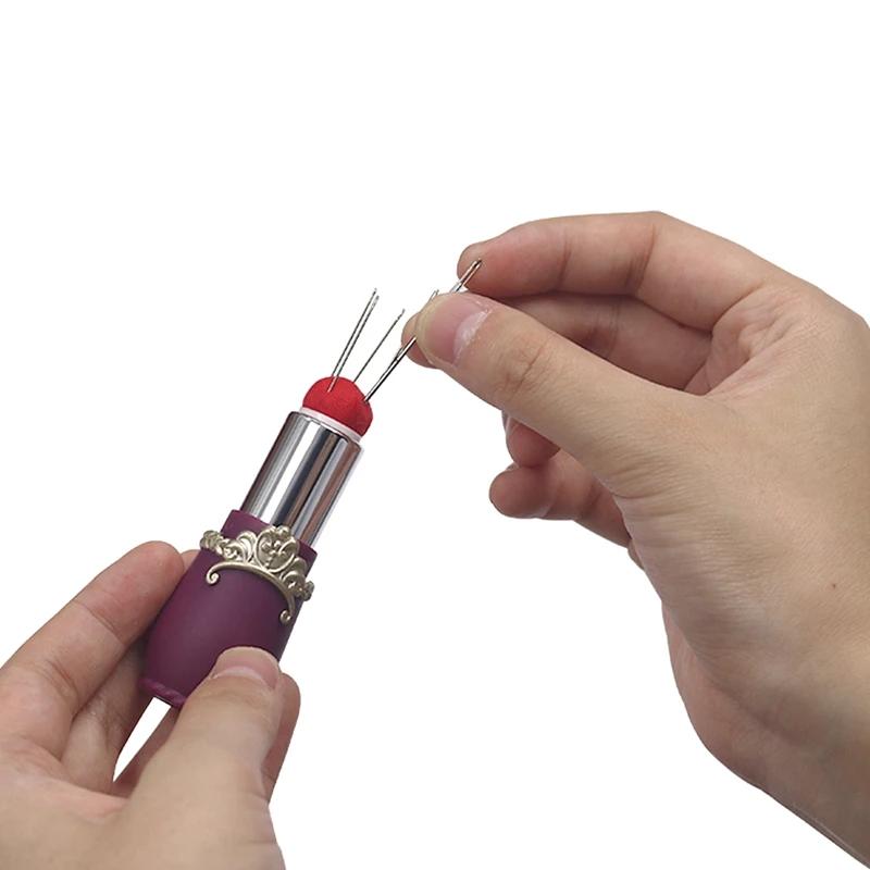 Nadelkissen Lippenstift Nadelkissen Nähnadel Etui mit 5 Stück Handnadeln für DIY Handarbeit Basteln Nähwerkzeug