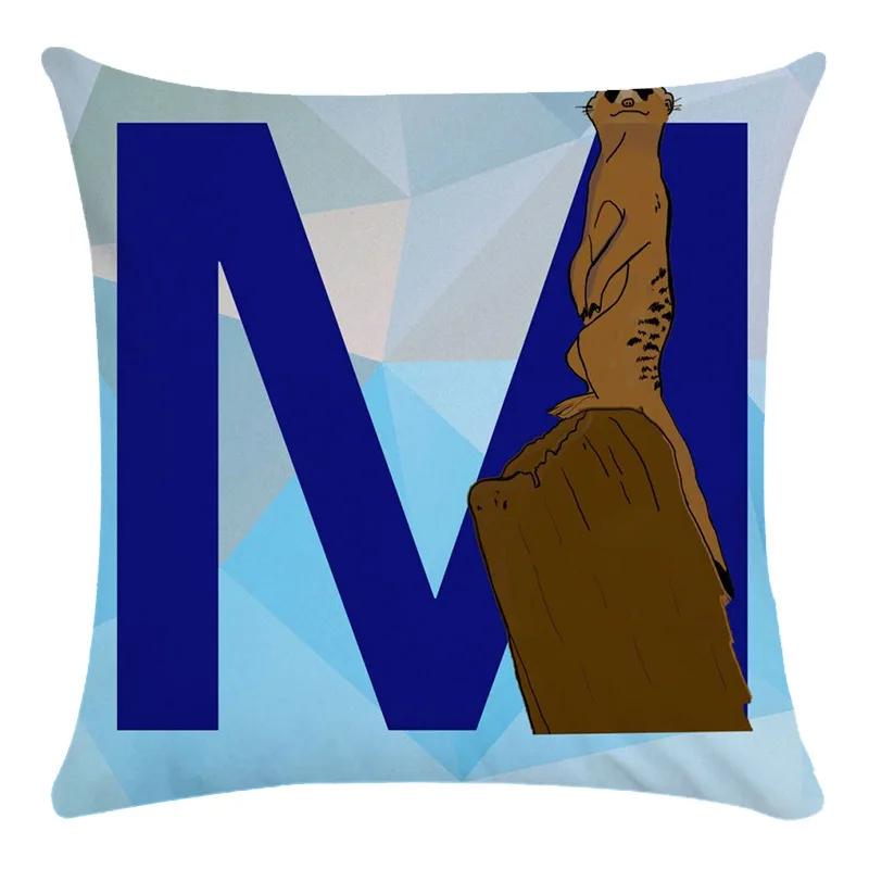 Animal Print Pillowcase Cushion Cover Super Soft Peach Skin  Fashion Blue Letter