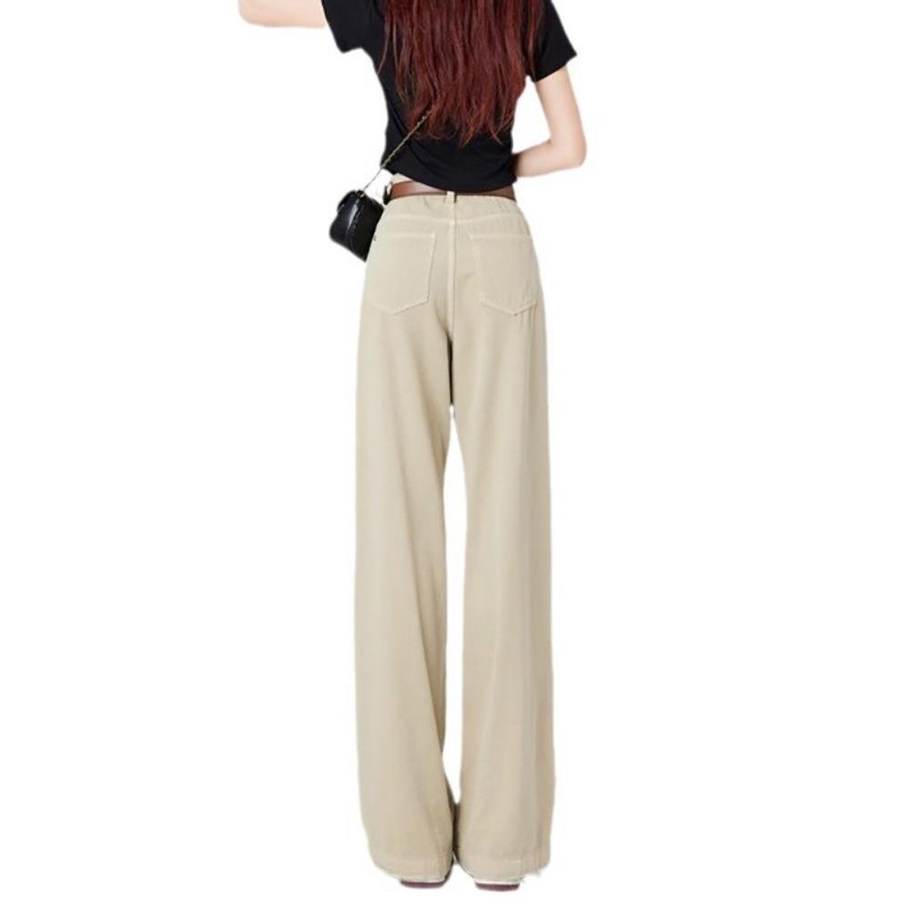 Wide-leg jeans women's spring and autumn new pleated loose high-waisted versatile straight tube drape floor-mopping jeans