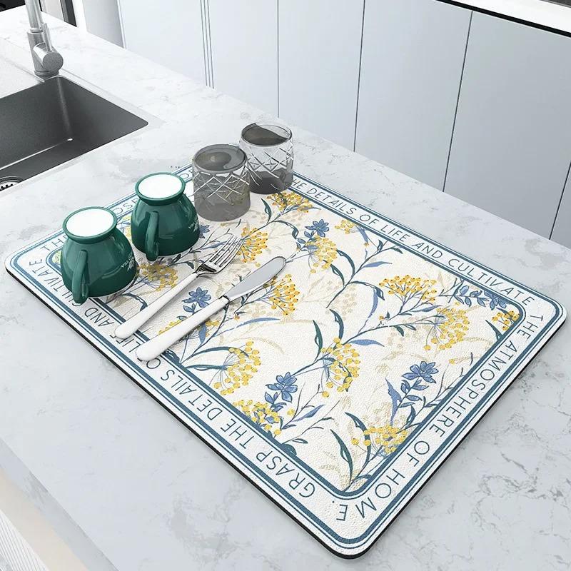 Large Kitchen Super Absorbent Mat Coffee Dish Draining Drying Mat Quick Dry Bathroom Drain Pad Kitchen Faucet Placemat Non-Slip