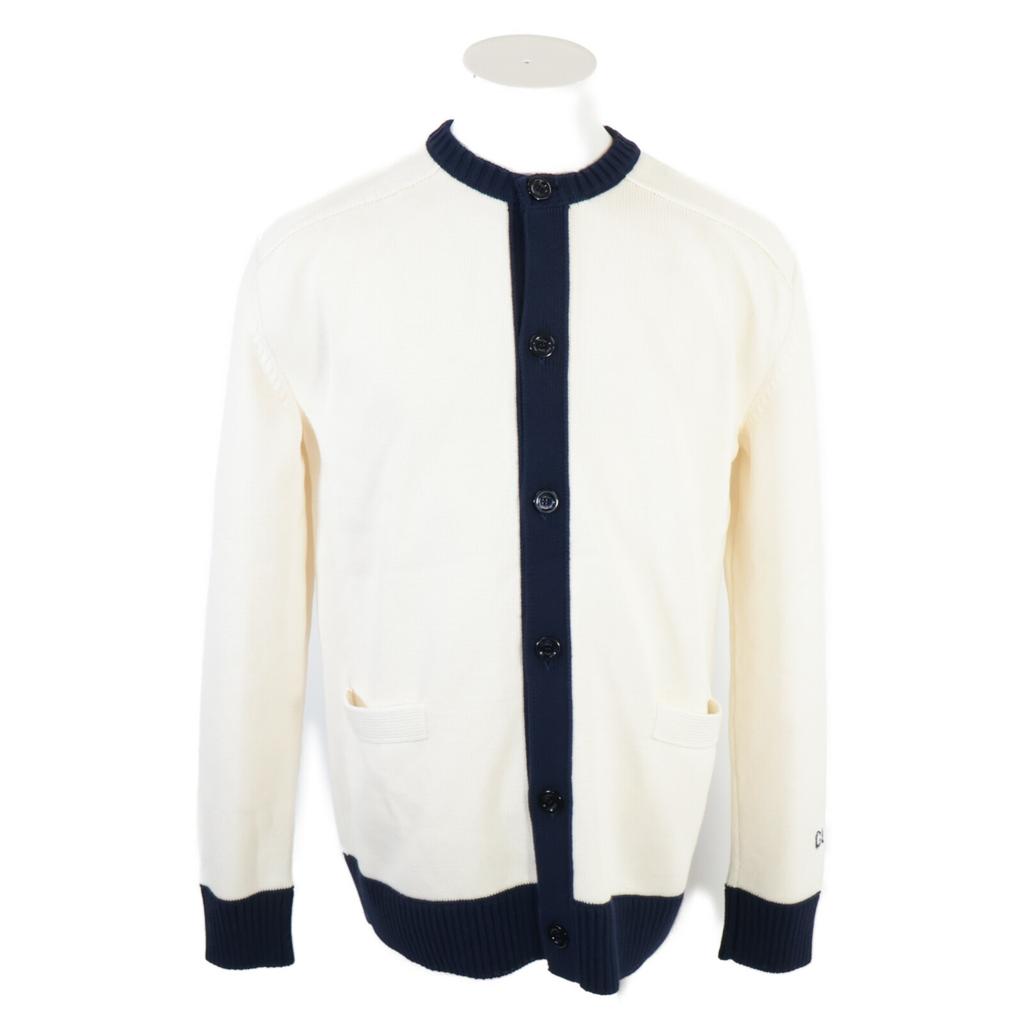 Gucci [Domestic Regular/25Stainless Steel] 814520 XKEJS Intarsia Cotton Knit Cardigan Tops M White / NavyUsed
