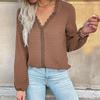 Women's Fashion Casual Spring Autumn Solid Color Print Long Sleeve V-Neck Blouses Shirts