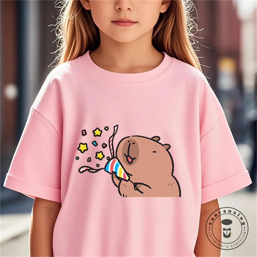 Vară Nouă Tendință Imprimeu Capibara Drăguț Tricou cu Mânecă Scurtă pentru Copii Drăguț Confortabil Versatil Tricou pentru Băiat și Fată