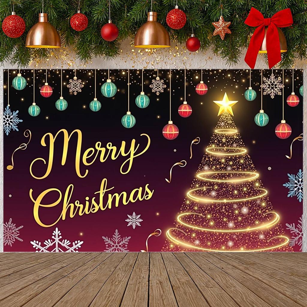 Snowflake Banner Sparkling Star Xmas Banner Christmas Ornament Banner Festive For Christmas Party Family Gathering Mall