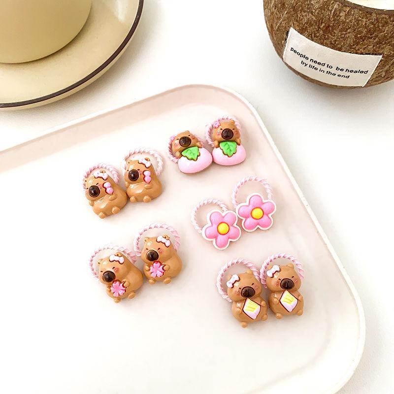 10Pcs Cute Capybara Hair Rope High Elasticity Twist Leather Band Cartoon Capybara Hanging Beads Headband Hair Accessories