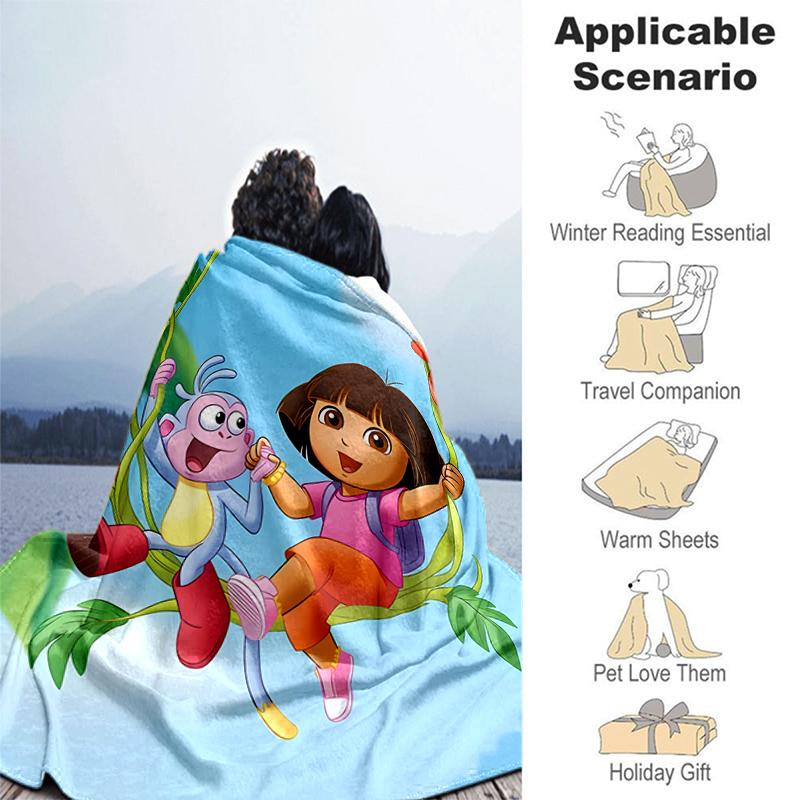 1pc Blanket D-Doras The Explorer Print Design, Lightweight Blanket for Sofa, Bed- Soft &Warm, Gift for All Seasons like Christmas, Halloween