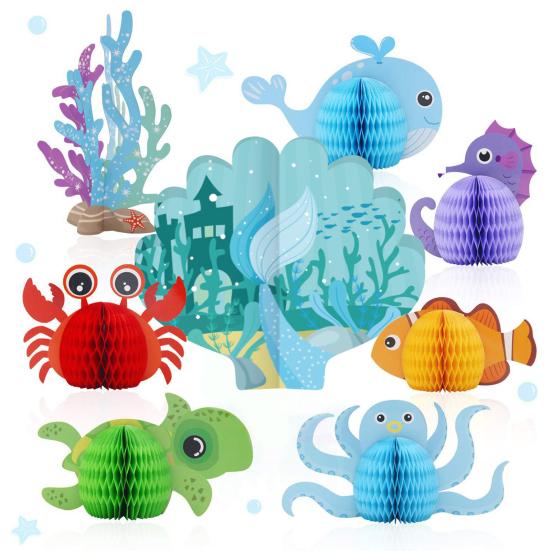 Ocean Sea Animal Honeycomb Centerpiece Under The Sea Party Decorations Fish Crab Turtle Seahorse Ocean Theme Birthday Party Supplies