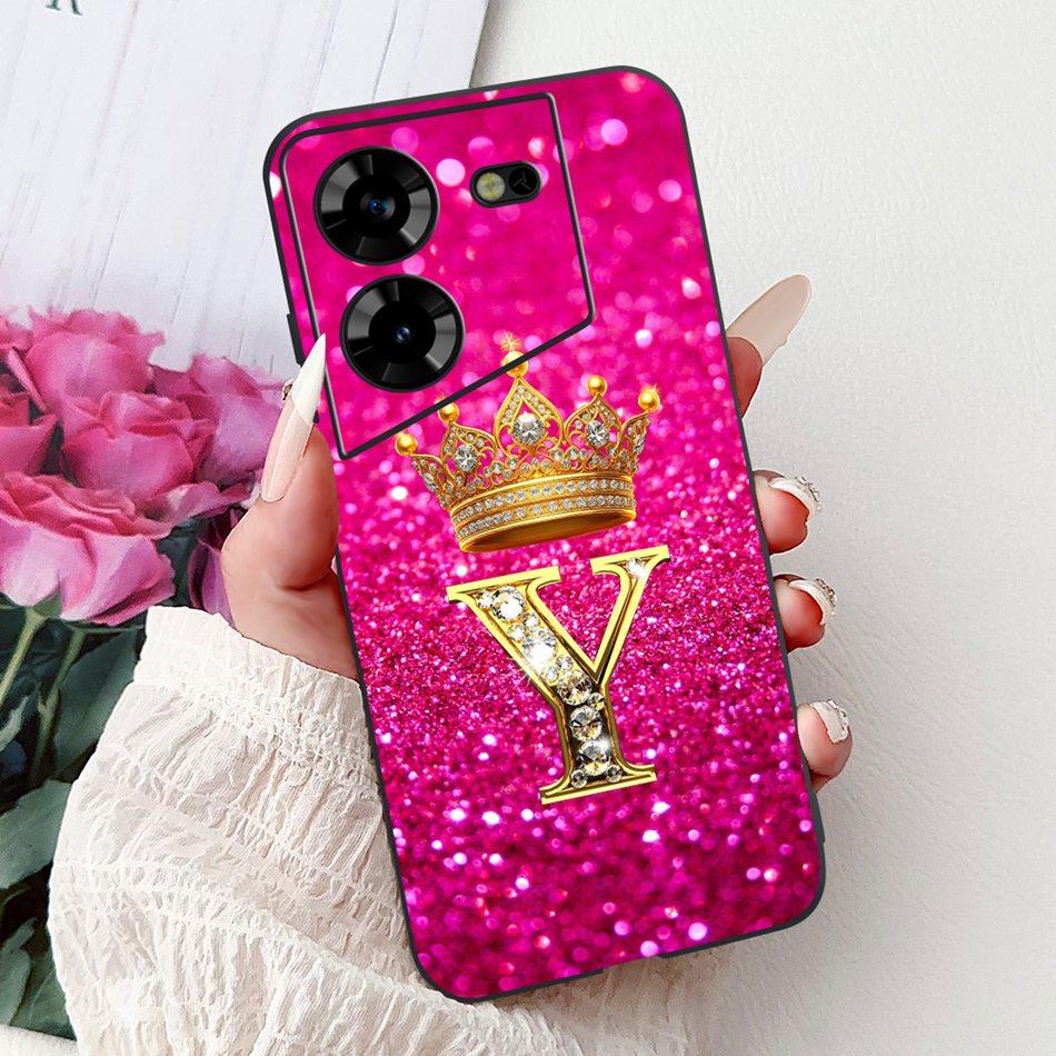 For Tecno Pova 5 LH7n / Pova 5 Pro LH8n Fashion Crown Letter Phone Case For Tecno Pova5 5Pro 5G Black Silicone Soft Cases Bumper