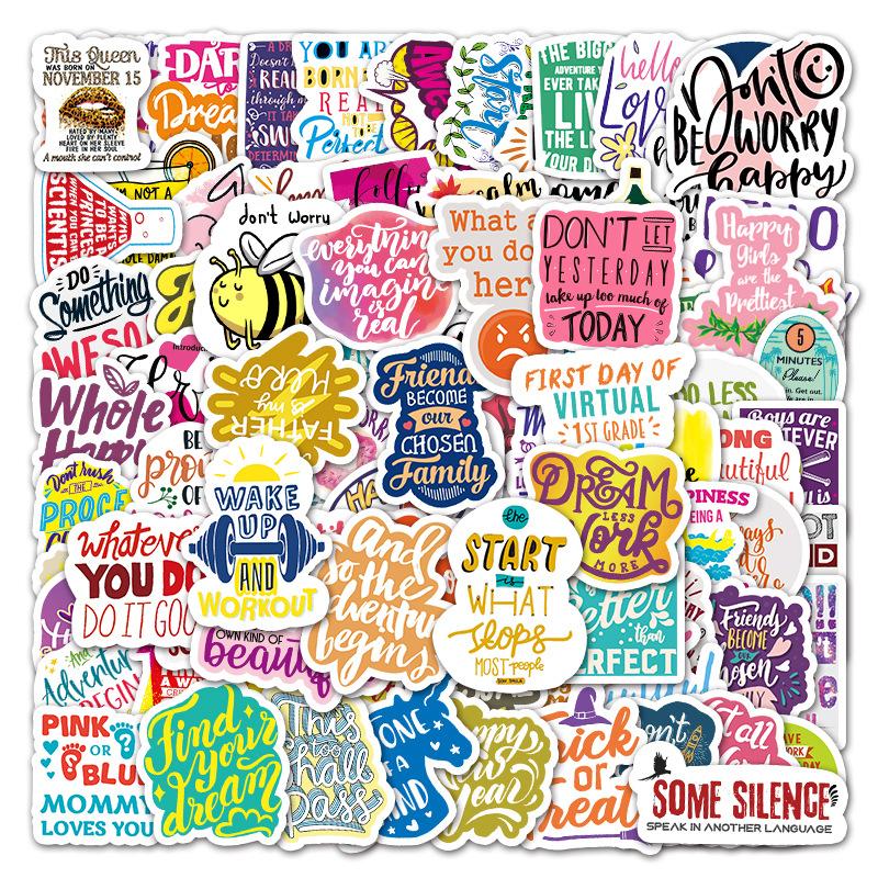 100 Inspirational English Learning Slogans Doodle Stickers Luggage Tablet PC Car Fridge Decorative Stickers
