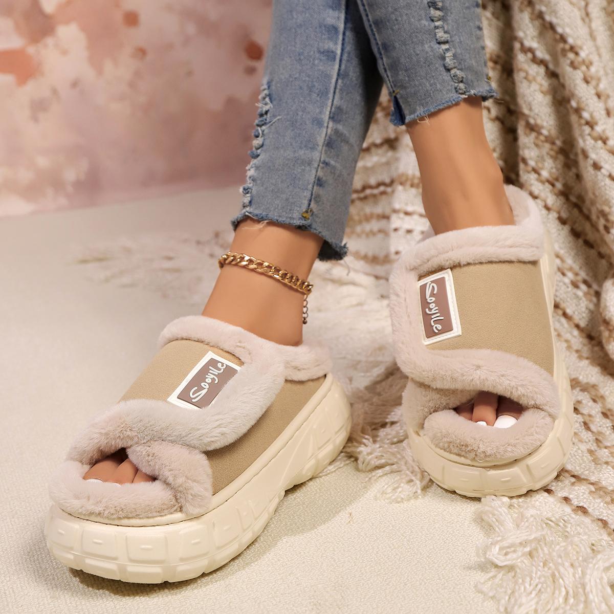 

Мода 2024 года женские пушистые хлопковые тапочки Зимняя мода Новые домашние туфли на толстой подошве Легкие удобные тапочки на мягкой подошве 36-37 бежевый