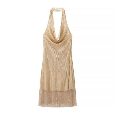 2026 Women's Rhinestone Halter Backless Slim Fit Dress - European & American Style