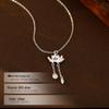 Banyanbaum S925 Silber Lotus Anhänger Halskette - Damen Antiker Stil Schlüsselbeinkette