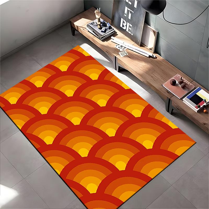 Moderner geometrischer Teppich mit rotem und gelbem Bogenmuster-Design Geeignet für den Einsatz als Anti-Rutsch-Matte für Wohnzimmer, Schlafzimmer, Sofas