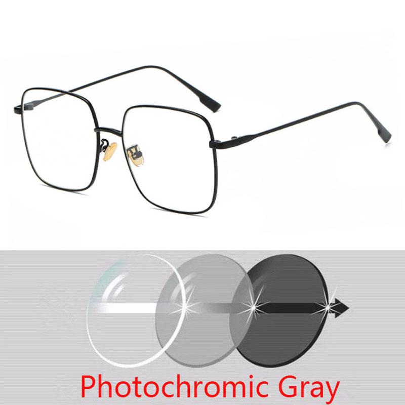 Big Frame Square Myopia Women Diopter Eyeglasses Metal Black Nearsighted Eyeglasses Prescription 0 -0.5 -0.75 To -6.0