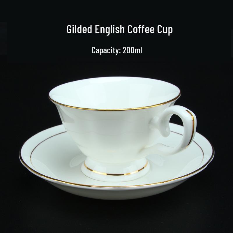 Nordic Style Bone China Coffee Set - Gold Trimmed Butterfly Design Cups (White).