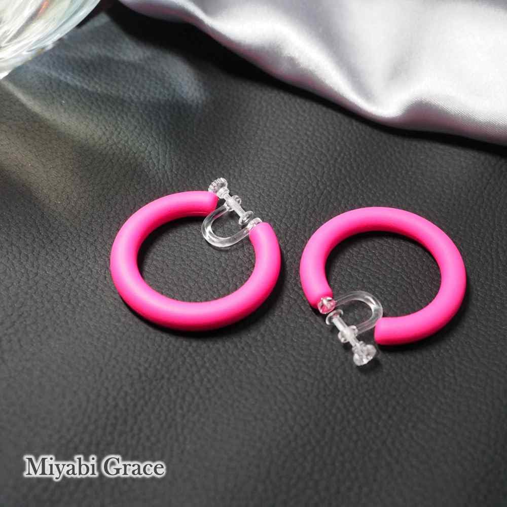 Earrings for Women Popular Earrings Painless Pink Thick Large 40mm Hoop Earrings Resin Earrings Miyabi Grace Miyabi Grace Non-pierced Non-pierced
