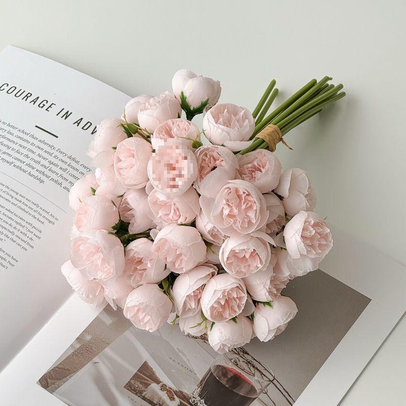 27-Head Small Rose & Peony Artificial Bouquet for Home Decor and Photography